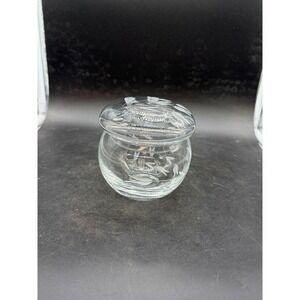 Princess House Heritage Etched Glass Round Candy Dish with Lid Clear Floral Vine
